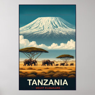 Mount Kilimanjaro Safari – Vintage Tanzania Travel Poster