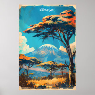 Mount Kilimanjaro Tanzania Vintage Travel Poster