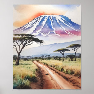 Mount Kilimanjaro Tanzania Watercolor Poster