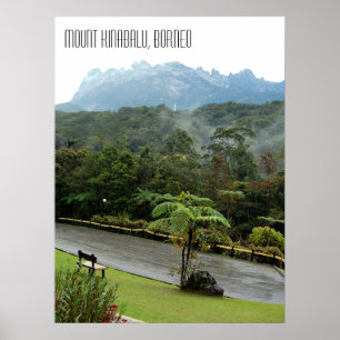 Mount Kinabalu Mountain and Borneo Jungle Poster