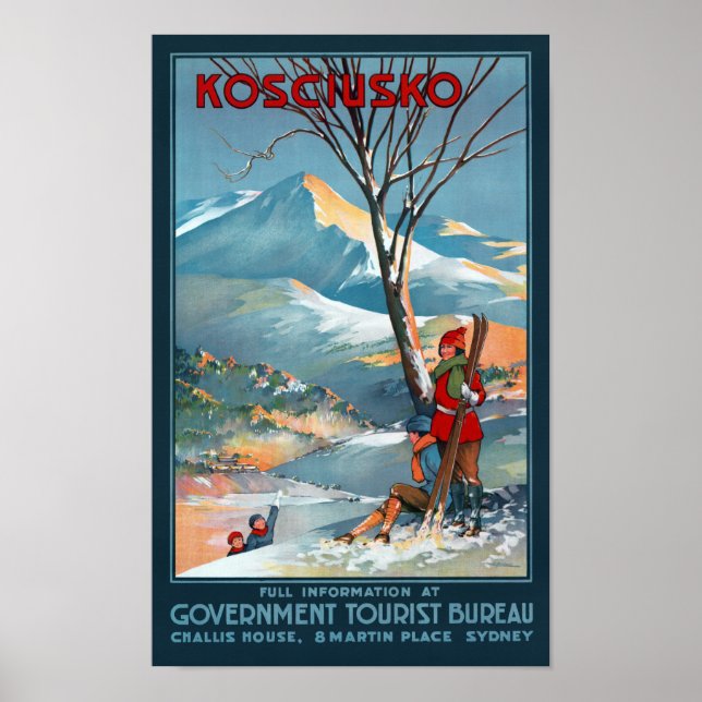 Mount Kosciusko Vintage Travel Poster Restored (Front)