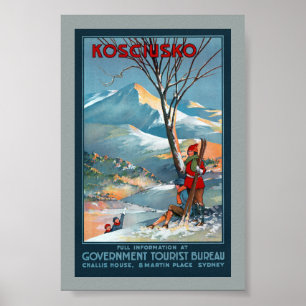 Mount Kosciusko Vintage Travel Poster Restored
