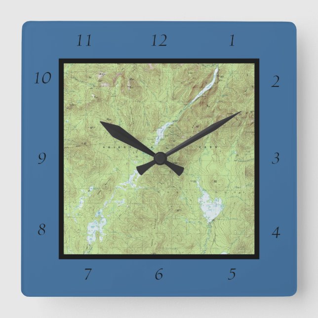 Mount Marcy Topographical Map - Adirondack Park Square Wall Clock (Front)