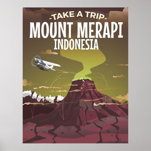 Mount Merapi Indonesia vintage cartoon poster (Front)