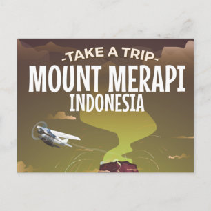 Mount Merapi Indonesia vintage cartoon poster Postcard