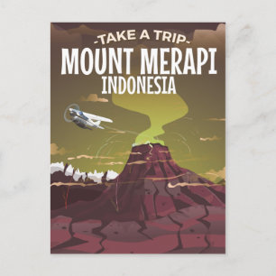 Mount Merapi Indonesia vintage cartoon poster Postcard