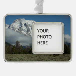 Mount Moran and Clouds Silver Plated Framed Ornament