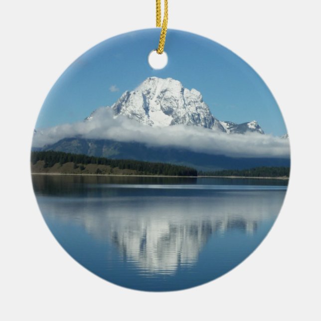 Mount Moran Reflection at Grand Teton Ceramic Tree Decoration (Front)