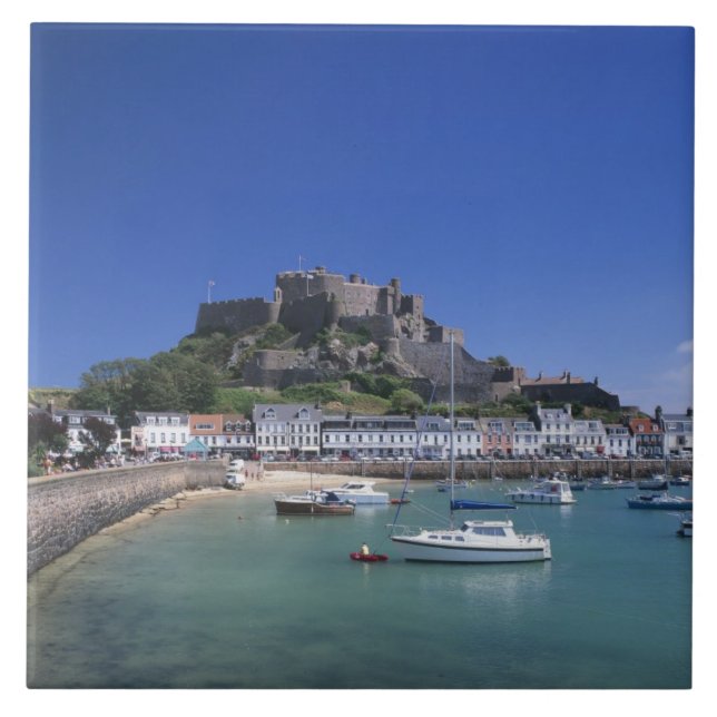 Mount Orgueil Castle and harbour, Gorey, Jersey Ceramic Tile (Front)