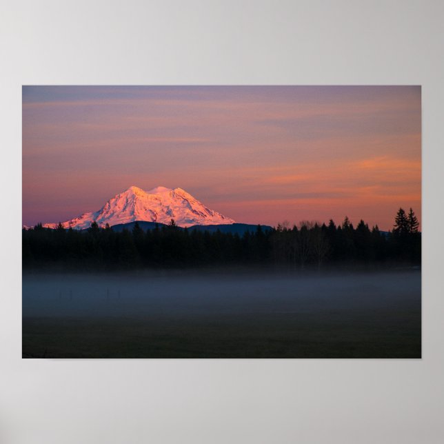 Mount Rainer sunset and mist Poster (Front)