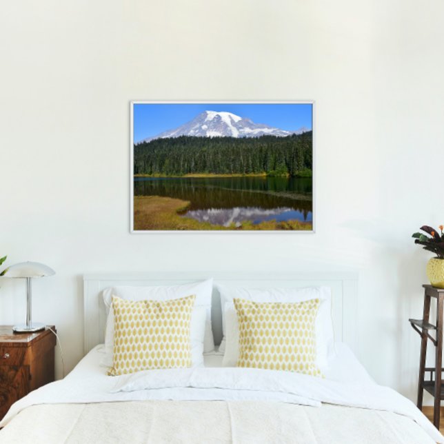 Mount Rainier and Lake Reflection Landscape Photo Print (In Situ Framed)