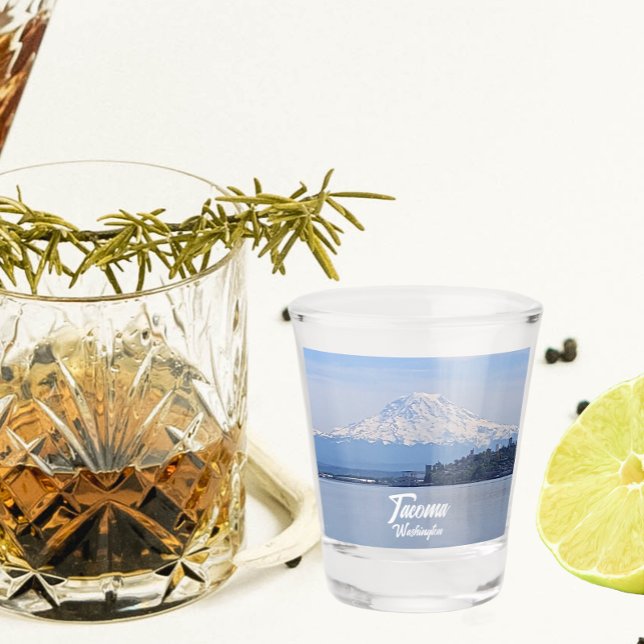Mount Rainier and Puget Sound, Tacoma, Washington Shot Glass (In Situ)