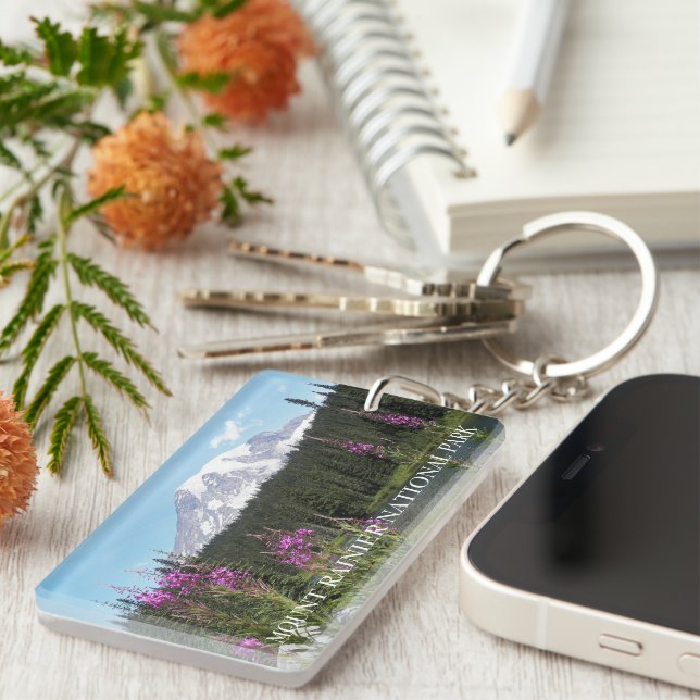 Mount Rainier and Wildflowers Scenic Landscape Key Ring (Front Right)