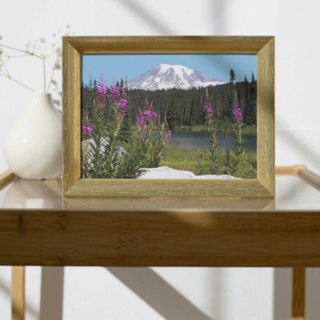 Mount Rainier and Wildflowers Scenic Landscape Photo Print (In Situ Framed)
