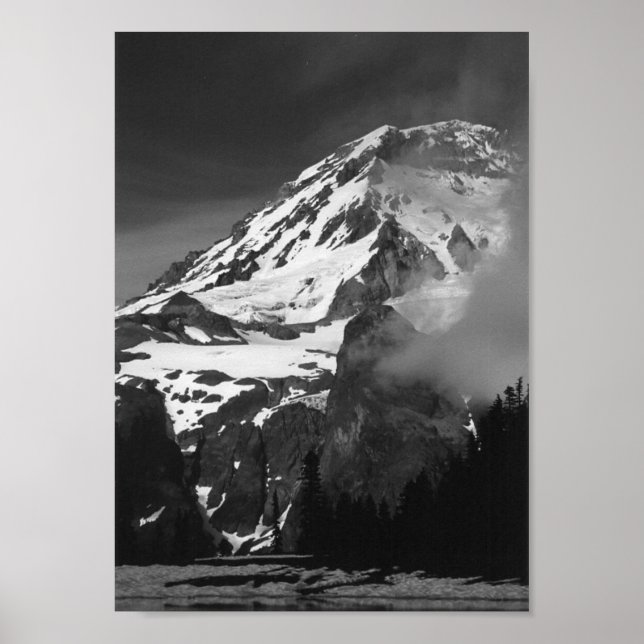 Mount Rainier Black and White Poster (Front)