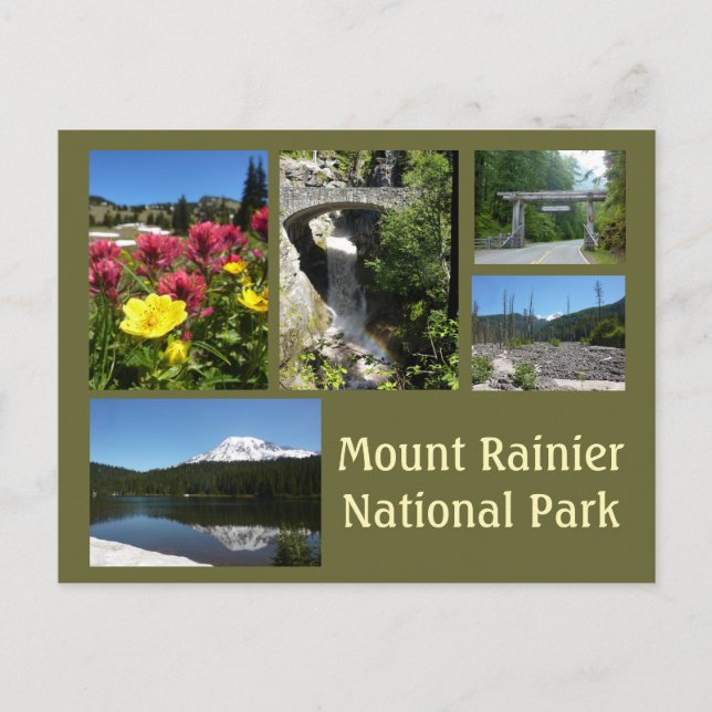 Mount Rainier Collage (Reflection Lake & Falls) Postcard (Front)