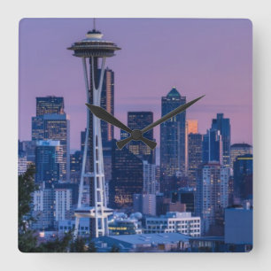 Mount Rainier in the background. Square Wall Clock