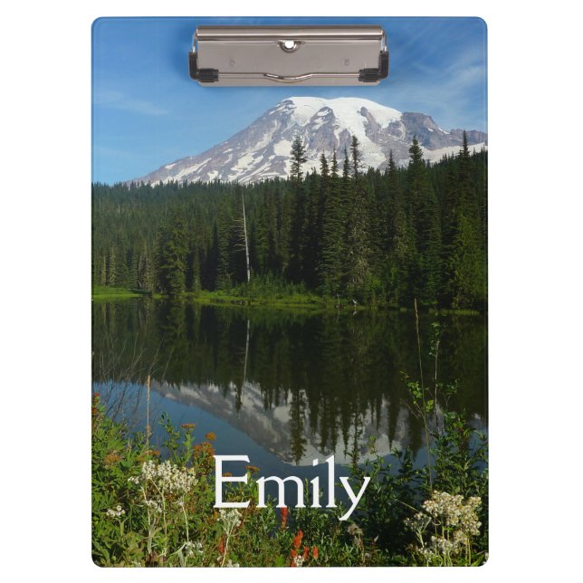 Mount Rainier Lake Reflection with Wildflowers Clipboard (Front)