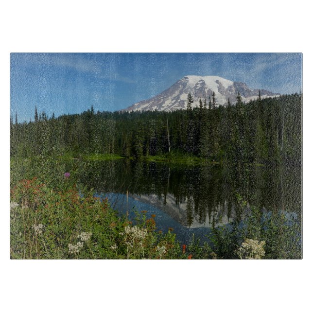 Mount Rainier Lake Reflection with Wildflowers Cutting Board (Front)