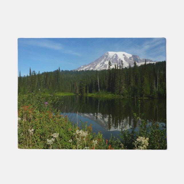 Mount Rainier Lake Reflection with Wildflowers Doormat (Front)
