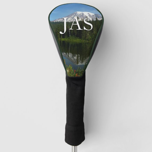 Mount Rainier Lake Reflection with Wildflowers Golf Head Cover (Front)