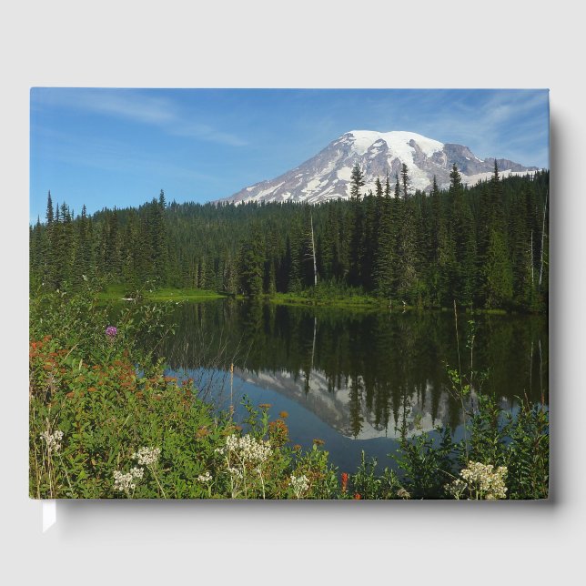 Mount Rainier Lake Reflection with Wildflowers Guest Book (Front)