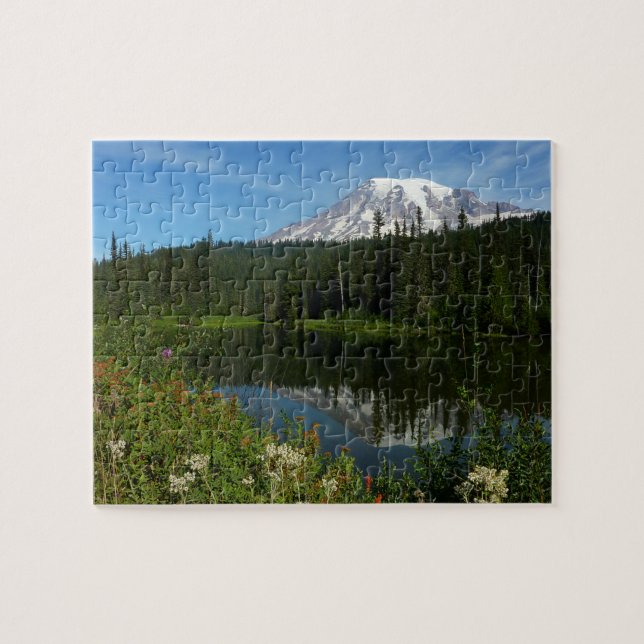 Mount Rainier Lake Reflection with Wildflowers Jigsaw Puzzle (Horizontal)