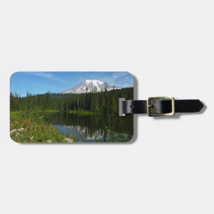 Mount Rainier Lake Reflection with Wildflowers Luggage Tag