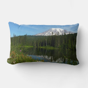 Mount Rainier Lake Reflection with Wildflowers Lumbar Cushion