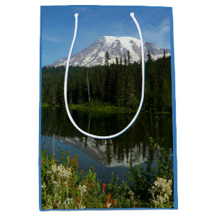 Mount Rainier Lake Reflection with Wildflowers Medium Gift Bag