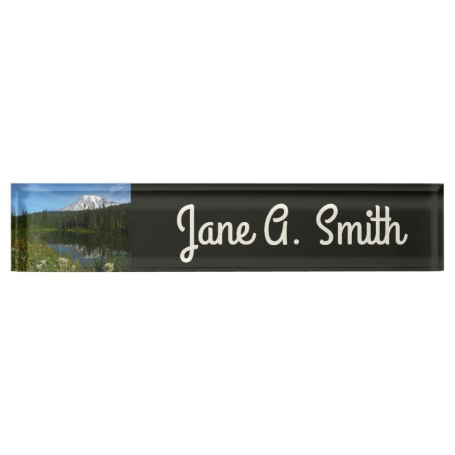 Mount Rainier Lake Reflection with Wildflowers Nameplate (Front)