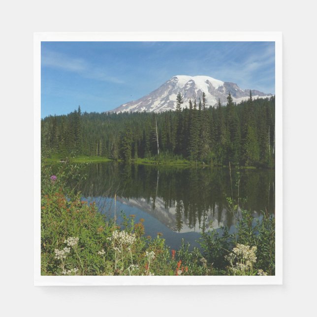 Mount Rainier Lake Reflection with Wildflowers Napkin (Front)