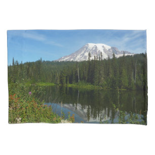Mount Rainier Lake Reflection with Wildflowers Pillowcase