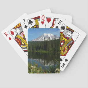 Mount Rainier Lake Reflection with Wildflowers Playing Cards
