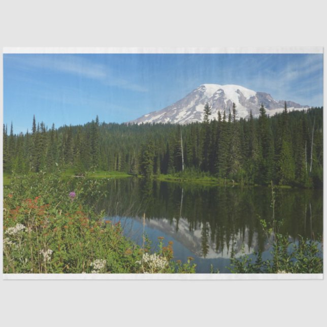 Mount Rainier Lake Reflection with Wildflowers Tissue Paper (Front)