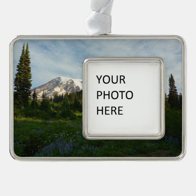 Mount Rainier Morning Light Silver Plated Framed Ornament (Front)