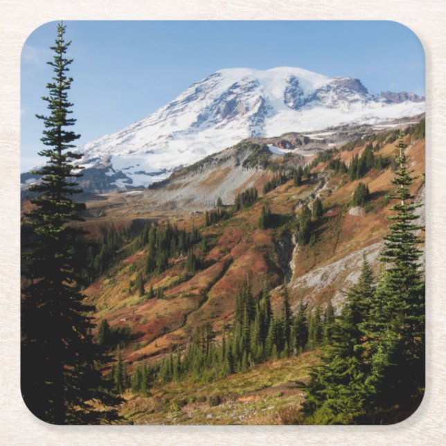 Mount Rainier National Park, autumn Square Paper Coaster (Front)