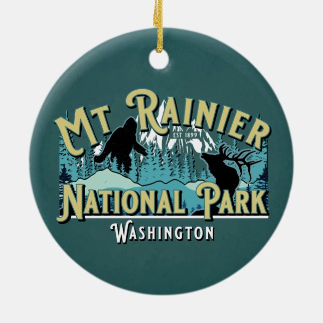 Mount Rainier National Park Holiday Keepsake Ceramic Ornament (Back)