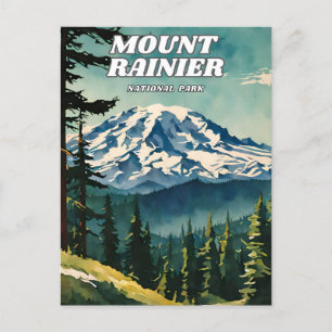 Mount Rainier National Park illustration retro Cla Postcard