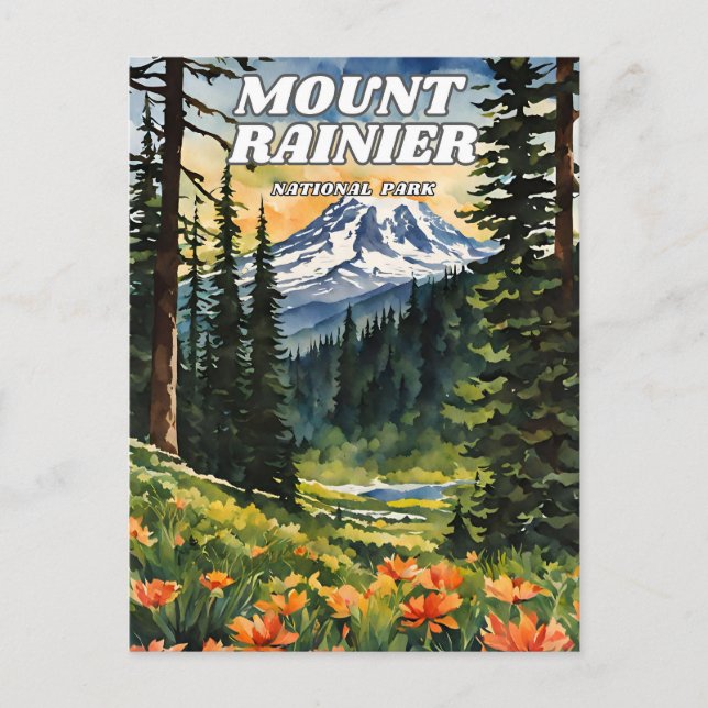 Mount Rainier National Park illustration retro Dec Postcard (Front)