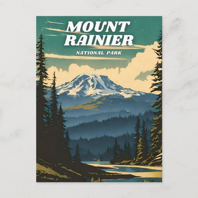 Mount Rainier National Park illustration retro Postcard (Front)