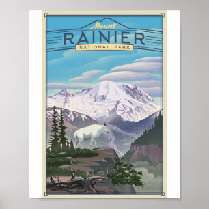 Mount Rainier National Park Litho Artwork Poster