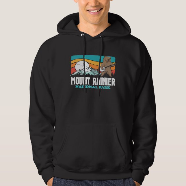 Mount Rainier National Park Mountains Banjo Bear Hoodie (Front)