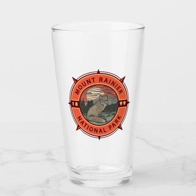 Mount Rainier National Park Red Fox Retro Compass Glass (Front)