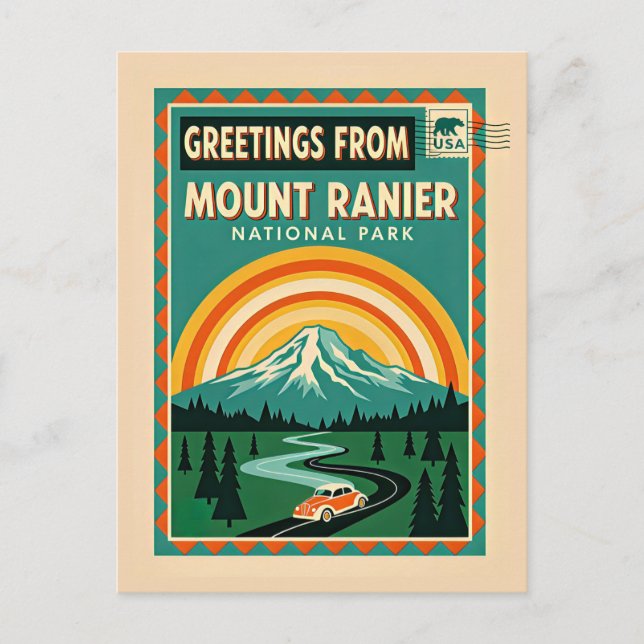 Mount Rainier National Park Retro Postcard (Front)