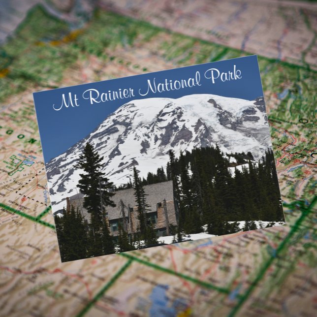 Mount Rainier National Park Travel Photo Postcard (In Situ Map)