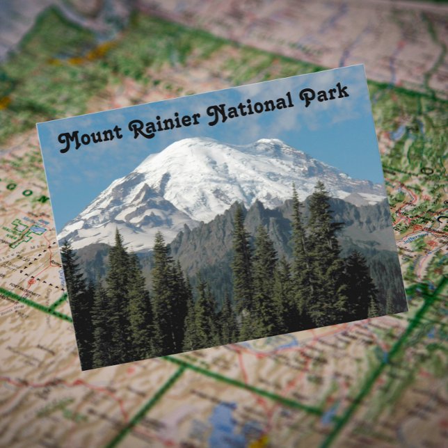 Mount Rainier National Park Travel Photo Postcard (In Situ Map)