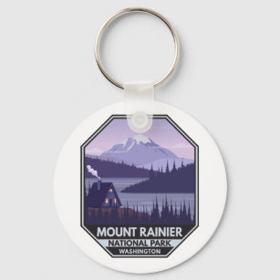 Mount Rainier National Park Washington Cabin Retro Key Ring