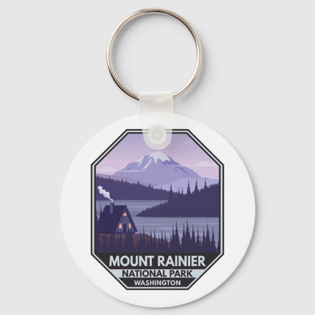 Mount Rainier National Park Washington Cabin Retro Key Ring (Front)