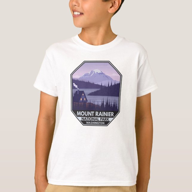 Mount Rainier National Park Washington Cabin Retro T-Shirt (Front)